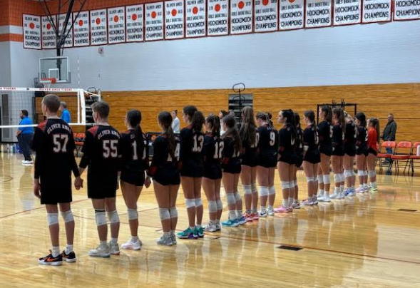 The OA volleyball line up before Tuesday's rout of Hingham.